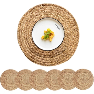 Juego de 6 manteles individuales redondos tejidos a mano resistentes al calor para mesa