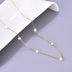 Titanium Steel Artificial Pearl Necklace Bracelet Jewelry Gold Plated Cross Chain Heart Shape Multi-layer Women Fashion Accessory
