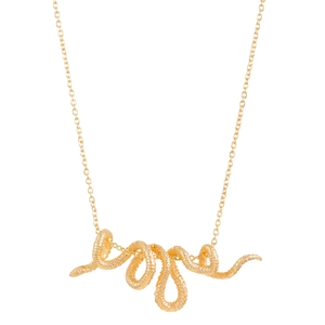 Gold-toned snake pendant necklace with textured scales and punk style aesthetic