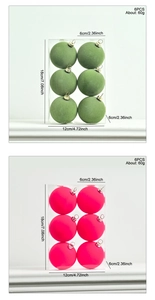 Detail of 6cm flocked Christmas balls in pink and green sets with packaging dimensions