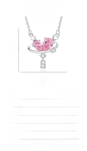 Detailed size specifications of S925 silver pink heart pendant with cubic zirconia stones