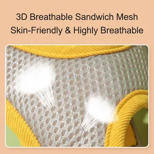 Breathable 3D sandwich mesh dog harness with yellow corduroy trim and comfortable design