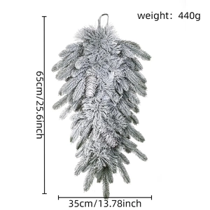 Detailed size specifications of the snowy PVC Christmas swag with pine cones and flocked finish