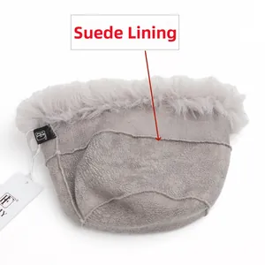 Winter plush Mongolian bucket hat in grey faux fur with thick windproof suede lining
