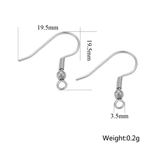Detailed view of 19.5mm stainless steel earring hooks with measurements for DIY jewelry