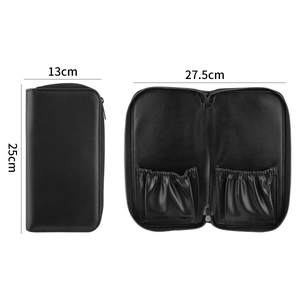 Trousse à pinceaux de maquillage portable en cuir PU noir avec fermeture éclair