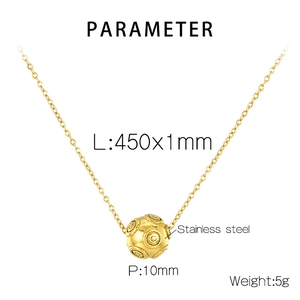 Detailed parameter display of gold stainless steel necklace with round textured pendant
