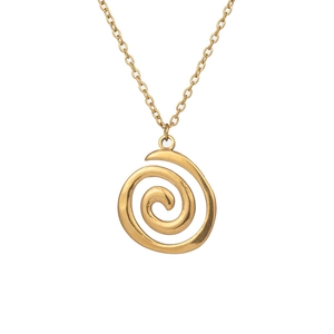Minimalist gold spiral pendant necklace with a polished metal finish on a classic O-chain