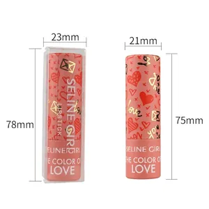 Moisturizing pink lipstick and gift box set with golden heart patterns and love theme
