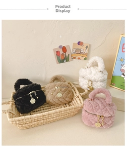 Detail of plush quilted mini handbags with rose-shaped metal charms in multiple colors