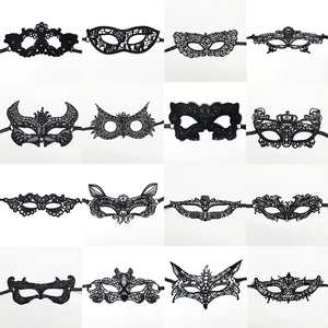 Set of 16 elegant black lace masquerade masks for Halloween parties and costume events