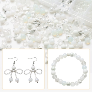 DIY jewelry kit with crackle glass beads and handmade bow earrings on white background
