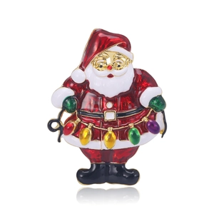 Santa Claus enamel brooch with colorful holiday lights and gold-tone alloy metal finish