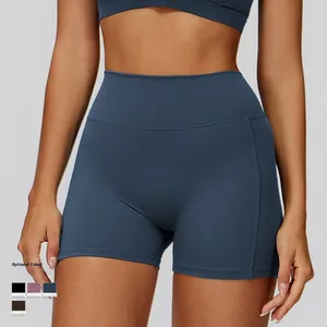 High-waisted brushed yoga shorts for women in dark teal with ergonomic seam detailing