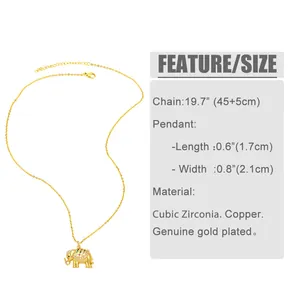 Detailed size specifications for the gold elephant pendant necklace with cubic zirconia