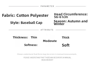 Detailed size specifications for autumn winter baseball cap with 56-61cm circumference