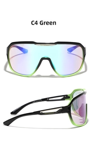 Detailed view of Y2K oversized sunglasses frame with green gradient and product specs