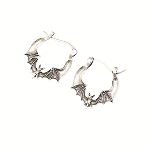 Gothic vintage silver bat earrings for women with detailed geometric metal wings
