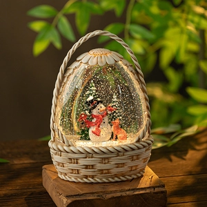 Christmas snow globe lantern with basket design featuring snowman and fox figures