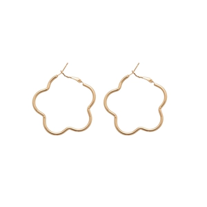 Retro red flower gold hoop earrings with minimalist floral wave silhouette design