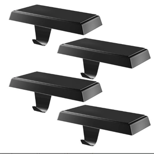Set of four heavy duty black metal fireplace mantel hooks for hanging Christmas stockings