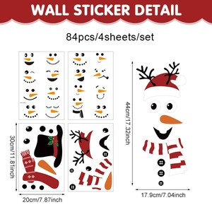 Christmas snowman face DIY wall stickers set with 84 pieces of festive holiday PVC decals