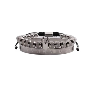 Heren sieradenset met een manchetarmband met Romeinse cijfers en een kroon armband