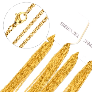 Set of 2mm stainless steel cable chain necklaces in gold with lobster clasp details