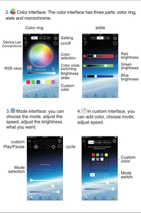 Smartphone app interface for controlling RGB waterfall lights via color wheel and sliders