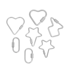 Various silver stainless steel connector clasps in heart star and oval shapes
