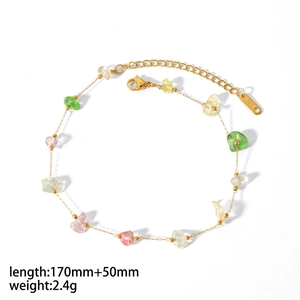 Detailed view of 18k gold plated titanium steel anklet with colorful natural stones