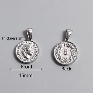 Detail of silver Roman coin pendant showing 15mm diameter and 3mm thickness measurement
