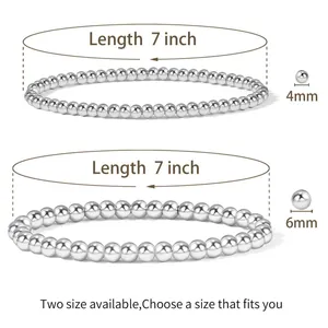 Confronto delle dimensioni tra bracciali a sfere da 4mm e 6mm in oro e argento