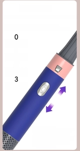 Close-up of the 3-speed intelligent temperature control switch on the blue hair styler
