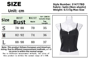 Size chart showing bust and waist measurements for the satin cropped camisole top