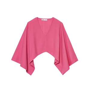 Haut kimono asymétrique en lin rose avec col en V profond et silhouette structurée élégante