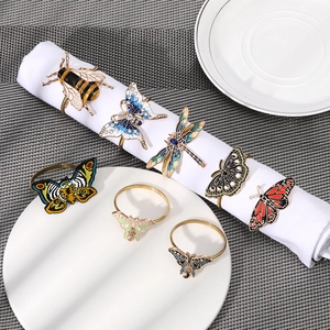 Napkin Rings Insect Butterfly Dragonfly Bee Shape Alloy Enamel Rhinestone Table Decoration European Style Creative Cute