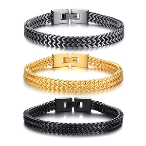 Men's stainless steel dragon bone chain bracelets in silver, gold, and black colors