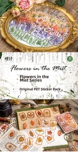 Macro shot of 30pcs vintage floral PET stickers for scrapbooking and DIY decoration
