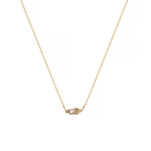 Detail of gold plated stainless steel necklace featuring a crystal zircon pendant