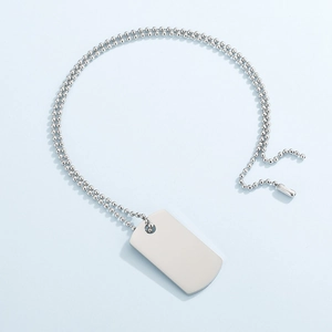 Collana con piastrina militare in acciaio inossidabile lucido e catena a palline