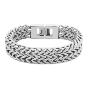 Polished silver stainless steel double dragon bone link chain bracelet with clasp