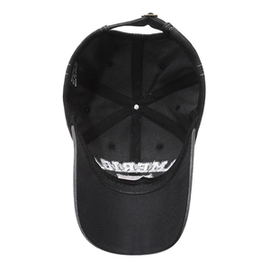 Vintage black cotton baseball cap with letter embroidery and metal buckle closure