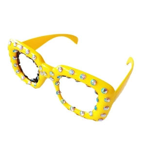 Kids yellow chunky square sunglasses with colorful rhinestones for party fashion style