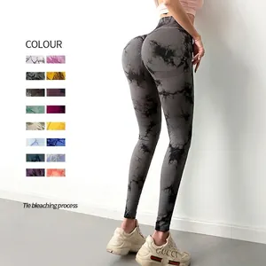 Women's High Waist Tie-Dye Seamless Yoga Pants Scrunch Butt Lifting Sports Gym Leggings Slim Fit Athletic Trousers