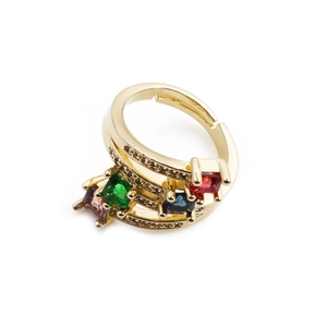 Bague ouverte plaquée or à plusieurs couches avec zircons carrés colorés