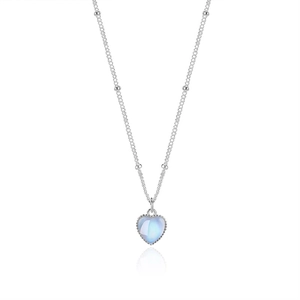 Elegant S925 silver heart necklace with moonstone pendant and beaded chain design