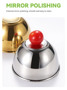 Detailed view of gold and silver stainless steel dip bowls with mirror polish finish
