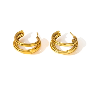 Minimalist gold-plated multi-layered geometric C-shape stainless steel earrings set