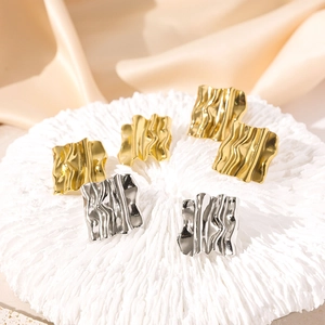 Minimalist 18K gold plated stainless steel irregular wavy earrings in gold and silver